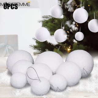 Set 6 quả châu xốp pe 8 / 6 / 4cm màu trắng trang trí cây thông giáng sinh / năm mới