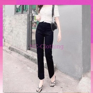Quần bò jeans nữ ống đứng co dãn túi nhọn màu đen