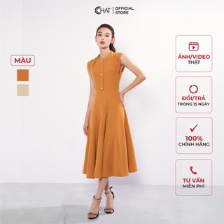 Đầm Nữ 𝐂𝐂𝐇𝐀𝐓 Cổ Xếp Ly Thân Bổ Mảnh Dáng Xòe Chất Tuytsi Cao Cấp 22VSS2001XT