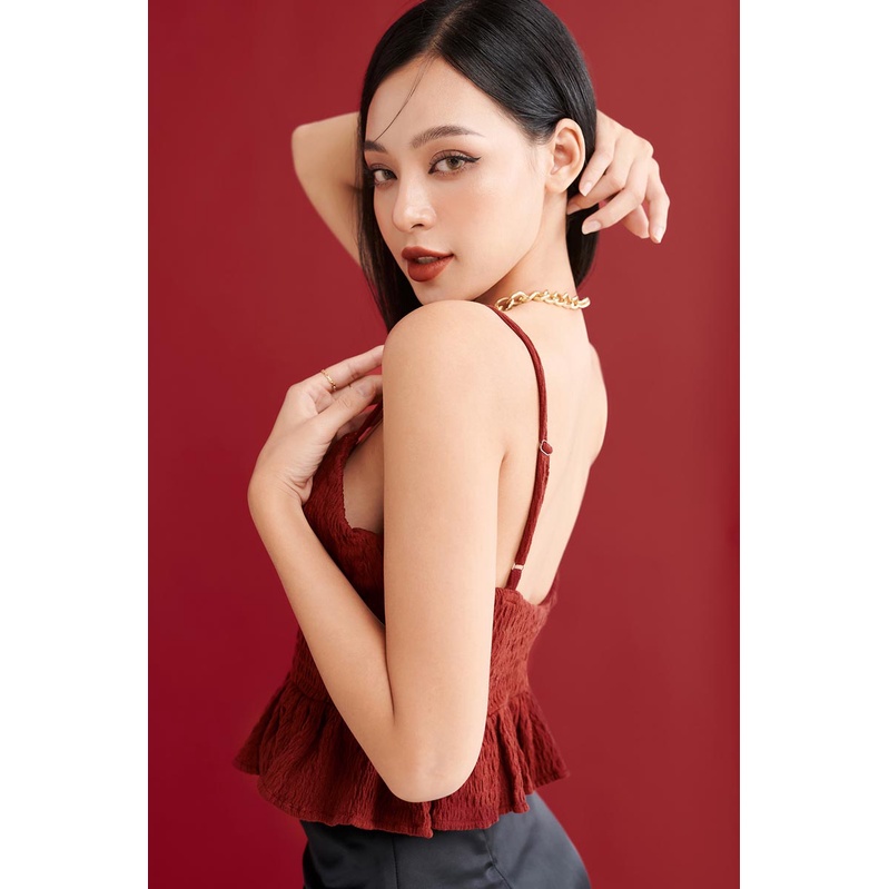 Áo dây kiểu dáng crop nhún dưới thời trang GAGO màu đỏ GA4206