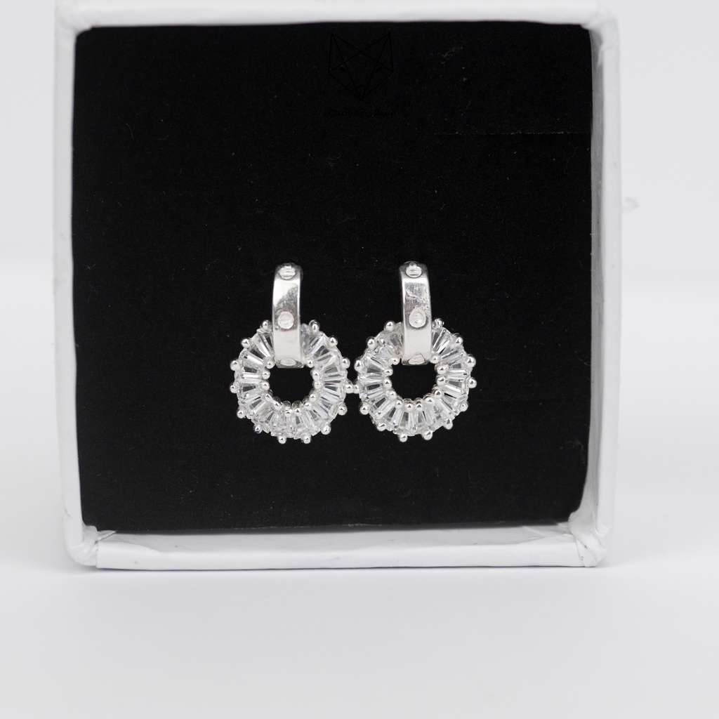 Khuyên Tai Bạc Ta Nữ CaoBac Silver Tròn Đá Vuông Thanh Dọc Lấp Lánh Xinh Xắn Cho Món Quà Đặc Biệt Dành Tặng Cho Bạn Gái