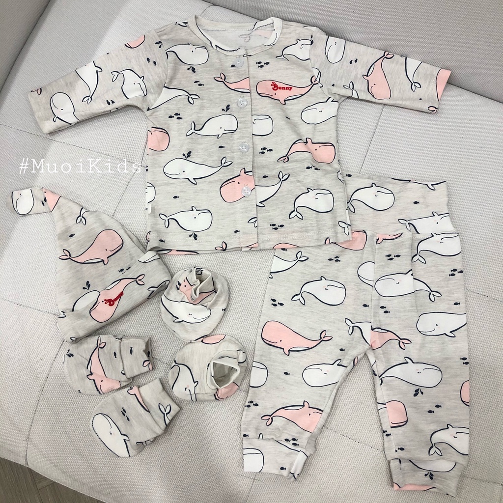 Bộ Sơ Sinh Kèm Nón Vớ⚡️FREE SHIP⚡️Set Bộ Bunny Cho Bé Từ Sơ Sinh Đến 10Kg Kèm Mũ