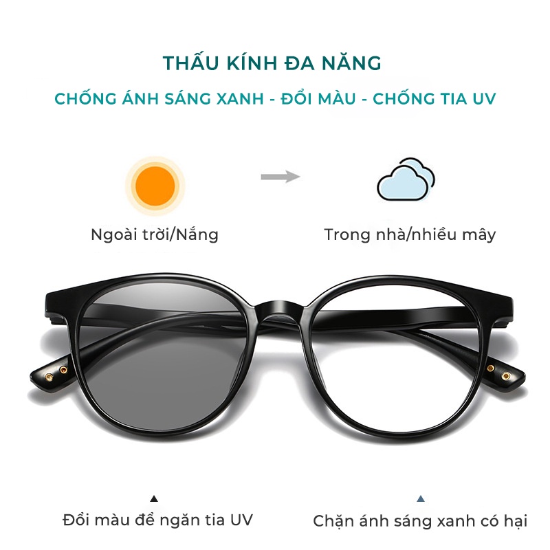 Kính Đổi Màu Chống Ánh Sáng Xanh Và Tia UV400 AORON Gọng Tròn Cho Nam Và Nữ Phong Cách Trendy AK091