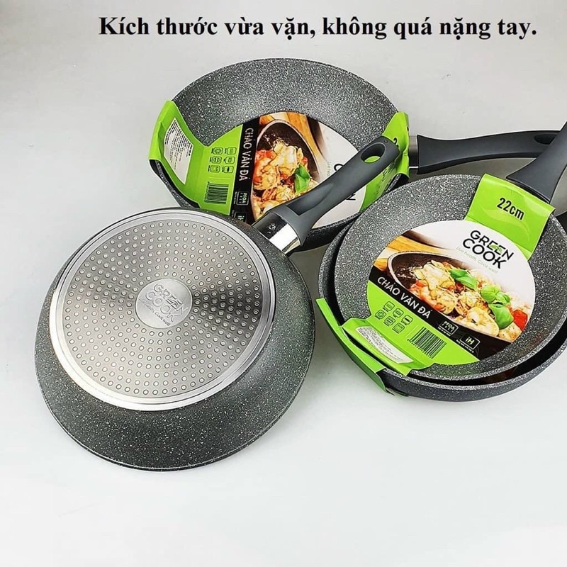 Chảo vân đá Green Cook đáy từ chống dính  - Hàng chính hãng