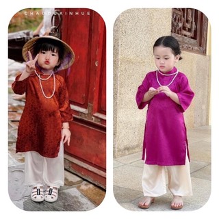 Set Áo dài cách tân gấm trơn cho bé diện tết