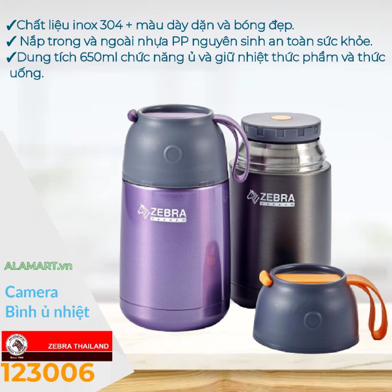 Bình ủ cháo giữ nhiệt Zebra Thái Lan 650ml-123006. Inox 304. Nhập khẩu Thái Lan