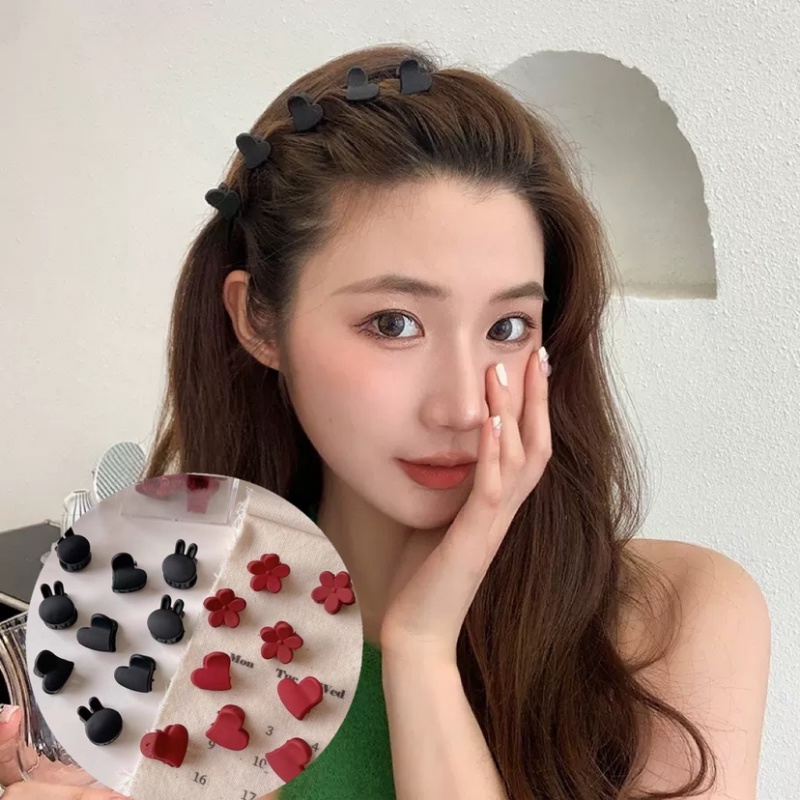 Set 5 Kẹp Tóc Hình Hoa / Trái Tim Màu Nhám Phong Cách Hàn Quốc Cho Bé Gái