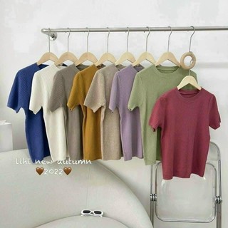 Áo len tay cộc cổ tròn