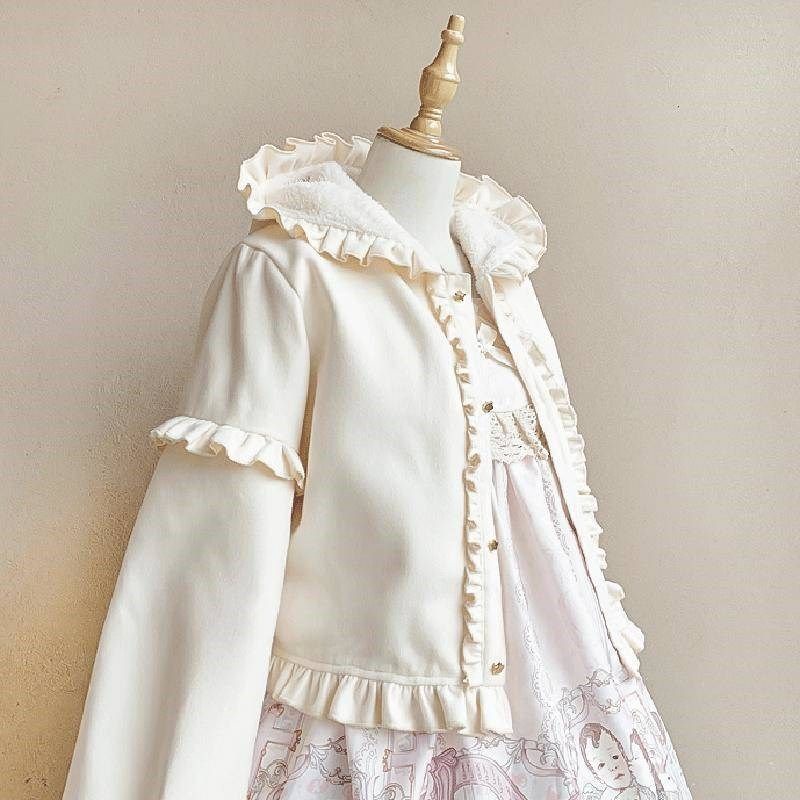 Áo Khoác lolita Lót Lông Cừu Dày Dặn Dáng Rộng Phong Cách Hàn Quốc Cho Nữ Sinh