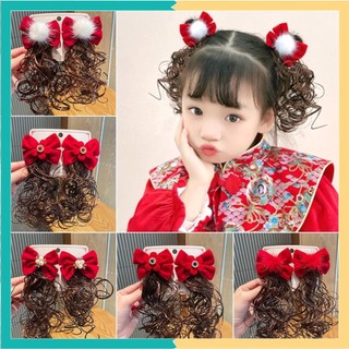 Set 02 kẹp nơ có tóc giả xoăn cho bé