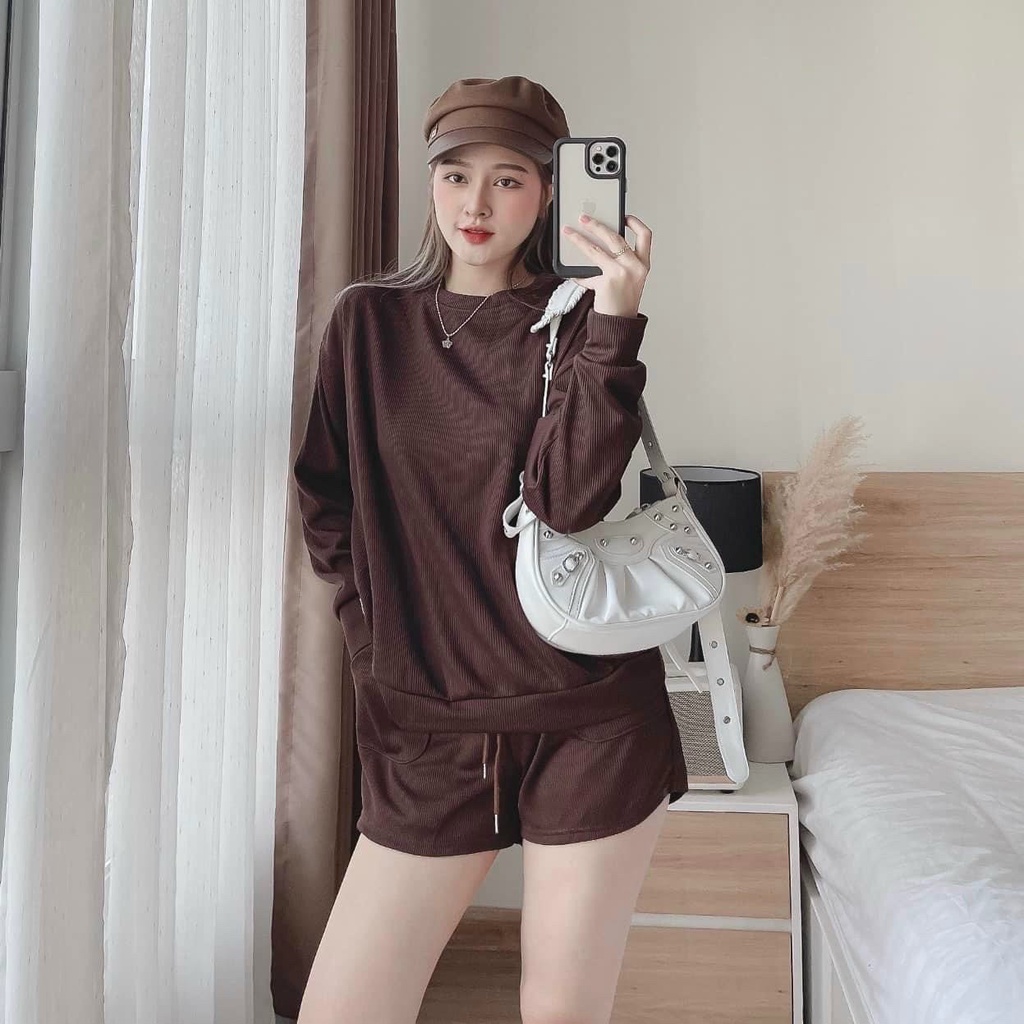 (FreeShip 2022) Sét đồ bộ đùi,bộ thun gân from rộng cổ tròn tay dài,chất đẹp có nhìu màu dễ mặc