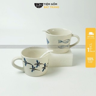 Cốc Sứ Uống Nước Set Tách Cafe 3 Chi Tiết Ly Nước Gốm Sứ Bát Tràng Cao Cấp 2 Kiểu Dáng