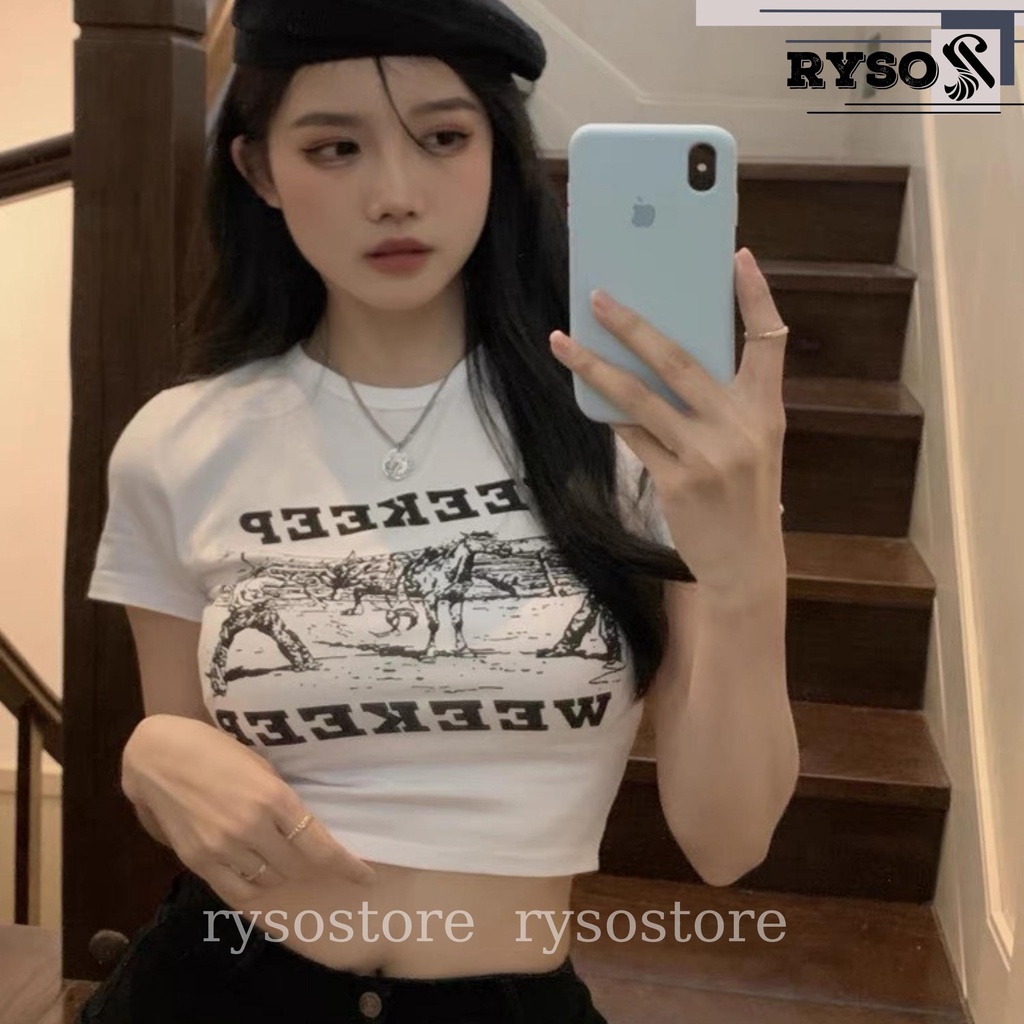 Áo croptop Hàn Quốc freesize dưới 55kg hình in tay ngắn chất vải dày dặn năng động cá tính siêu xinh