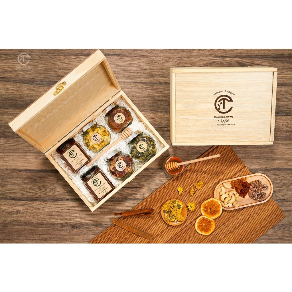 Set quà biếu tặng khách hàng, người thân cao cấp - CTG330 Mật Ong Hoa Rừng, Trà Hoa Và Nho sấy CT BEE