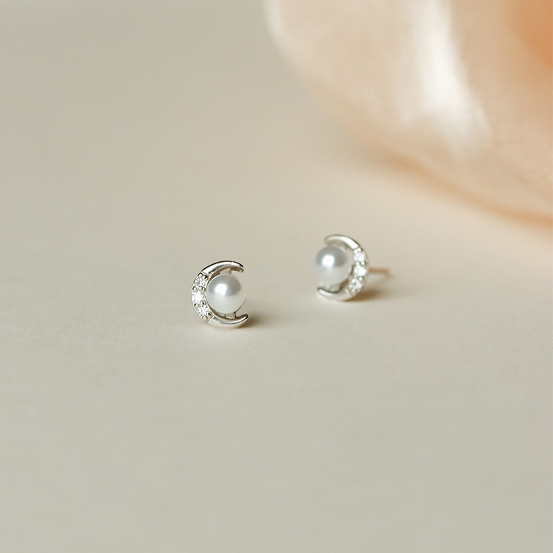 Bông Tai Mạ Vàng / Bạc Đính Đá Zircon Mặt Trăng Nhân Tạo Thời Trang Phong Cách Hàn Quốc Cho Nữ