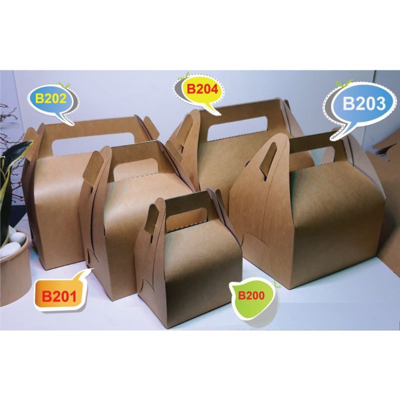 (10 cái | B202) Hộp giấy kraft nâu 20x10x10cm có quai xách đựng thức ăn (gà rán, bánh ngọt)