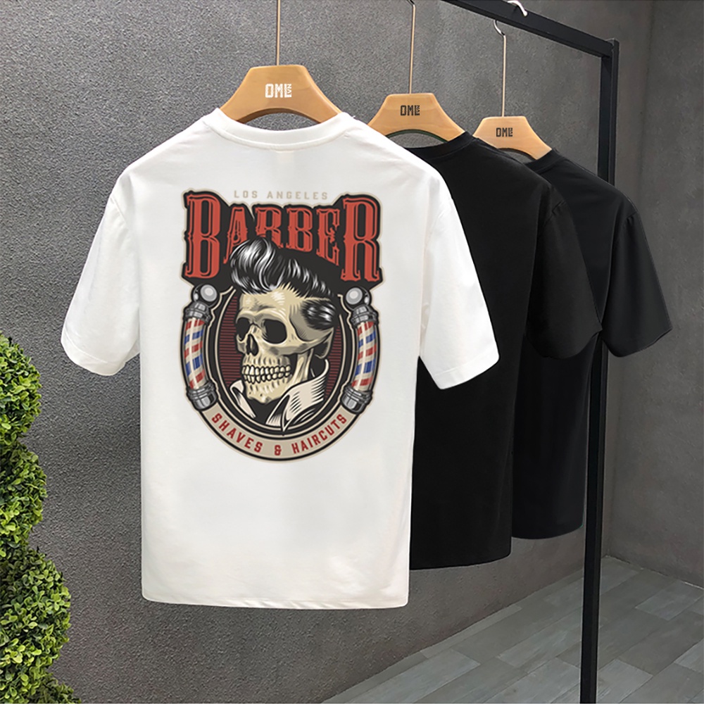 Áo thun tay lỡ Unisex BARBER - Áo thun Cotton 100% cao cấp màu trắng đen - Áo phông from rộng nam và nữ