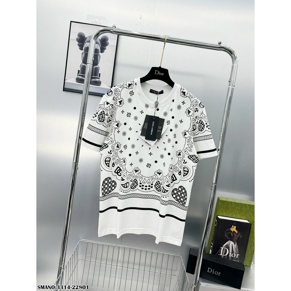 Áo Phông Nam Phối Họa Tiết In Chữ DG Cao Cấp - Áo Thun Nam Họa Tiết 2 Mặt Vải Mát Mịn