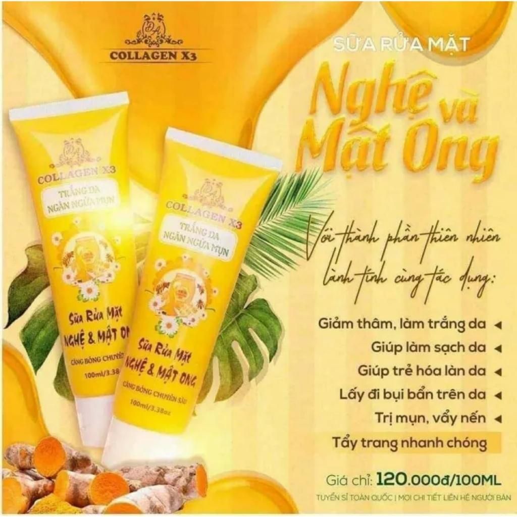 Sữa Rửa Mặt Collagen X3 Nghệ Mật Ong Mỹ Phẩm Đông Anh Chính Hãng 100ml – Sữa Rửa Mặt Sạch Sâu Dưỡng Trắng Da