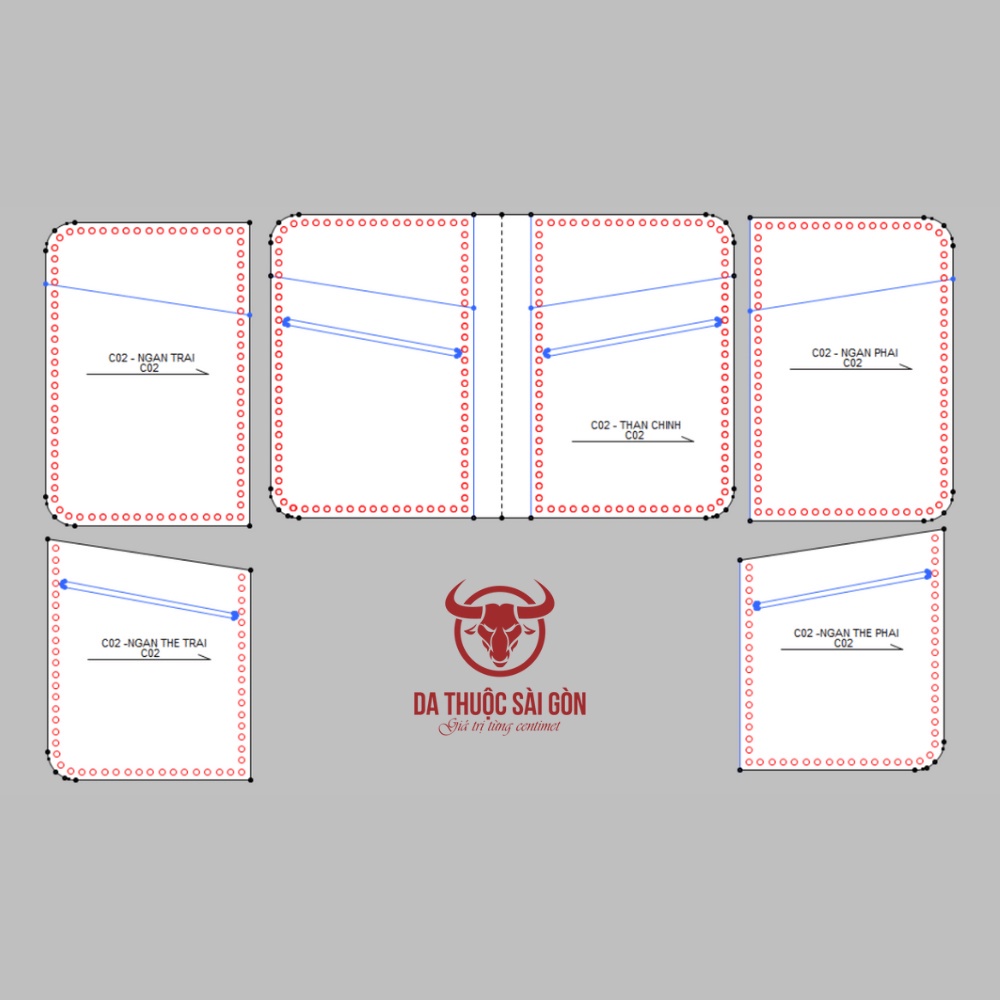 Bản rập ví đựng card holder bước đục 4mm - Da Thuộc Sài Gòn - MSP: C02