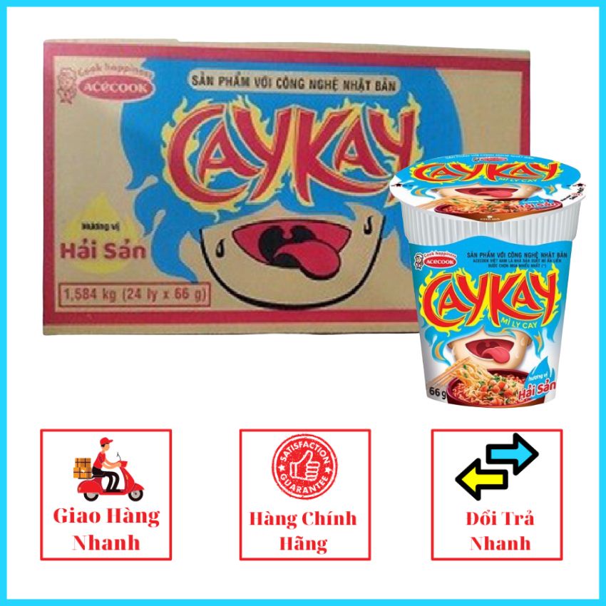 Mì Ly CayKay Hương vị Bò, Hải Sản 66g x24Ly MLCK01