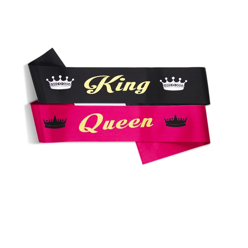 Băng Đeo Chéo Vải Satin In Chữ King & Queen