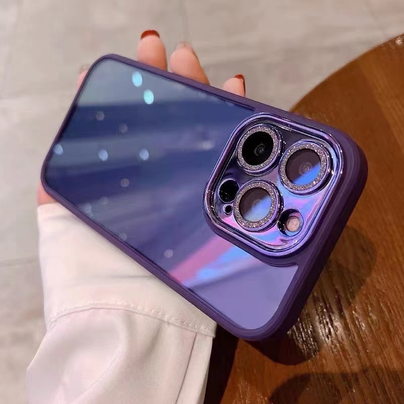 【Glitter lens/Transparent acrylic hard case/Pink】Ốp Điện Thoại acrylic Cứng Trong Suốt Lấp Lánh Cho compatible for iPhone 14 pro max 13 pro max 12 pro max 11 pro max