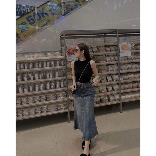 Chân váy jeans dài đuôi cá hàng QCL1