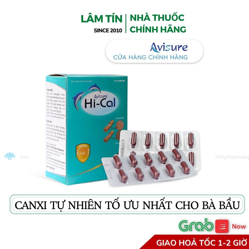 ✅(Chính Hãng) Avisure Hical bổ sung Canxi Nano tự nhiên không táo bón cho bà bầu và phụ nữ cho con bú Hộp 60 viên