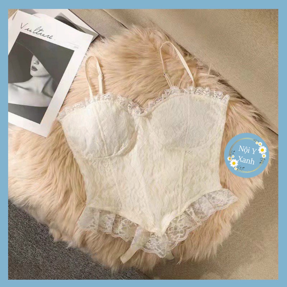 Áo lót nữ LENABRA, bra tiểu thư sang chảnh phối ren ôm body tôn dáng nội y xanh, chất đẹp, deal tốt