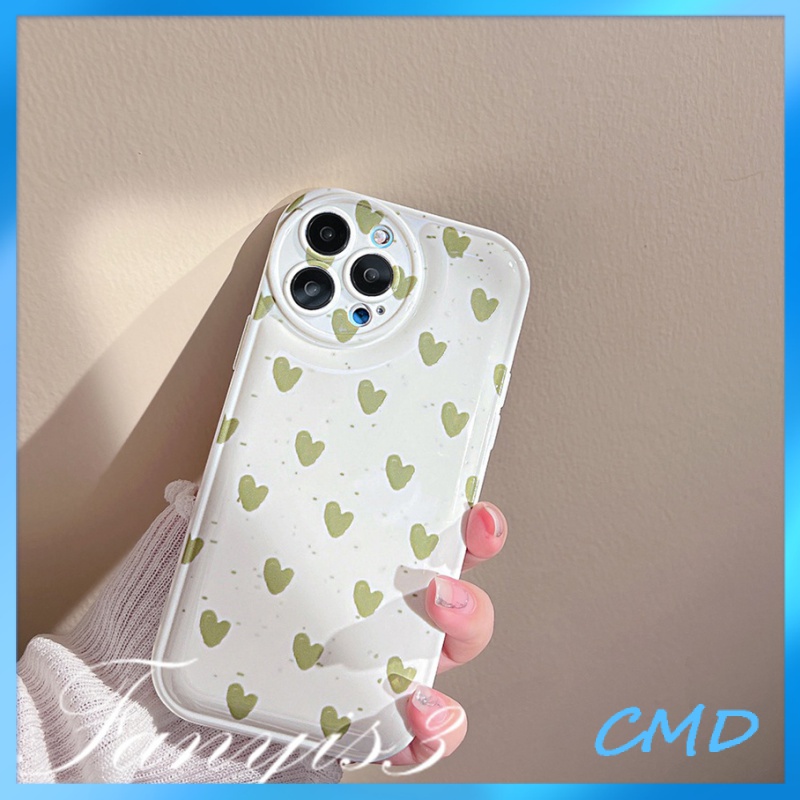 Ốp Điện Thoại Mềm Đệm Khí Hình Trái Tim Màu Xanh Lá iphone6 6splus 7 7plus 8 8plus XR x xs 12 11 pro max plus 13 promax-5007