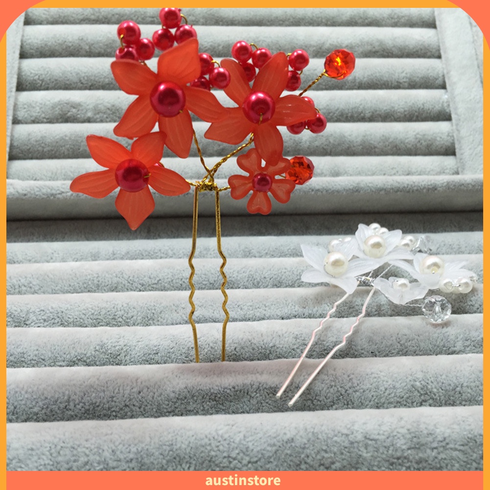 Trâm Cài Tóc Chữ U Đính Ngọc Trai Giả Cho Cô Dâu