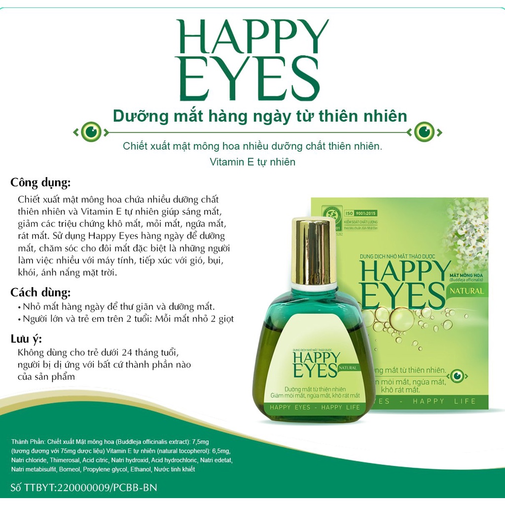 Dung dịch nhỏ dưỡng mắt thảo dược HAPPY EYES, giúp dưỡng mắt, giảm chứng khô mắt, mỏi mắt, ngứa mắt, rát mắt