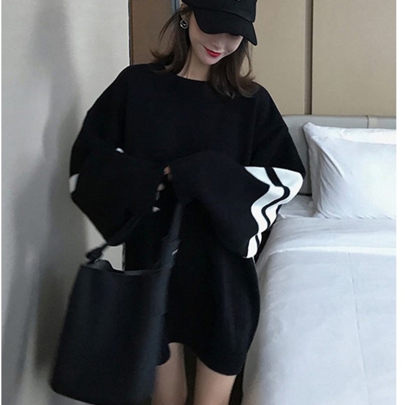 Áo Nỉ Dài Tay Màu Sắc Tương Phản Phong Cách Hàn Quốc Dành Cho Nữ