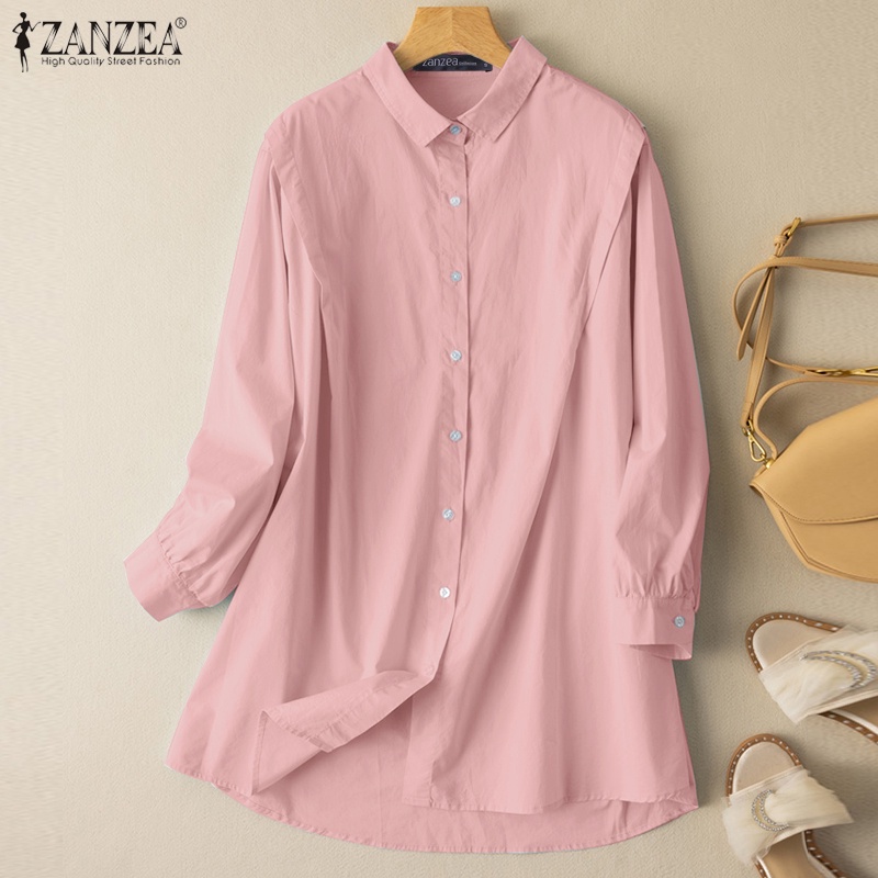 Zanzea Áo Sơ Mi Tay Dài Cổ Bẻ Màu Trơn Phong Cách Vintage Dành Cho Nữ