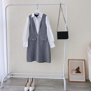 Đầm dạ tweed phối sơ mi ( hàng tk cao cấp , 2 lớp)