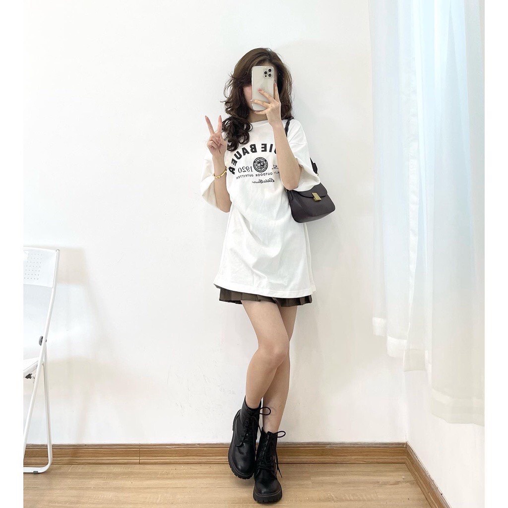 Áo phông nữ chữ EDDIE BAUER  tay lỡ Form To Rộng Hàng Quảng Châu Chất cotton loại 1