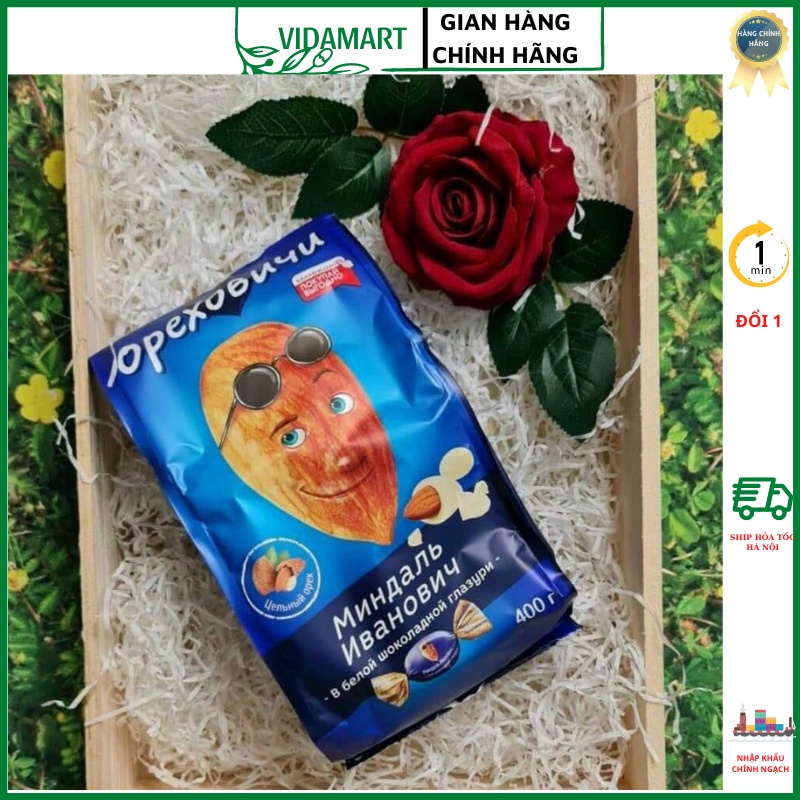 Kẹo Socola Trắng Nhân Hạnh Nhân Ivan Chính Hãng Nga Gói 400gr Hương Vị Đậm Đà (vidamart)