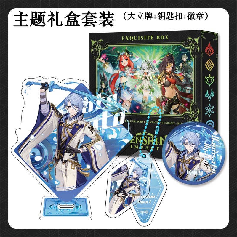 Genshin impact Gift Set Cao trong suốt Acrylic Big Standee Keychain Badge Set Anime V7R3