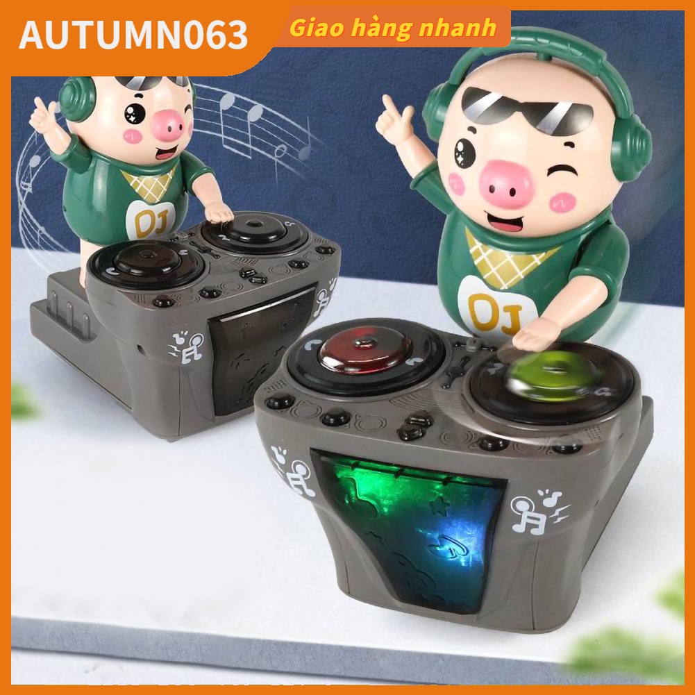Đồ chơi con heo DJ chạy điện có khả năng chống va đập với ánh sáng và âm nhạc Chất lượng thanh rõ ràng Nhịp điệu sống động cho trẻ em bé trai gái Autumn063