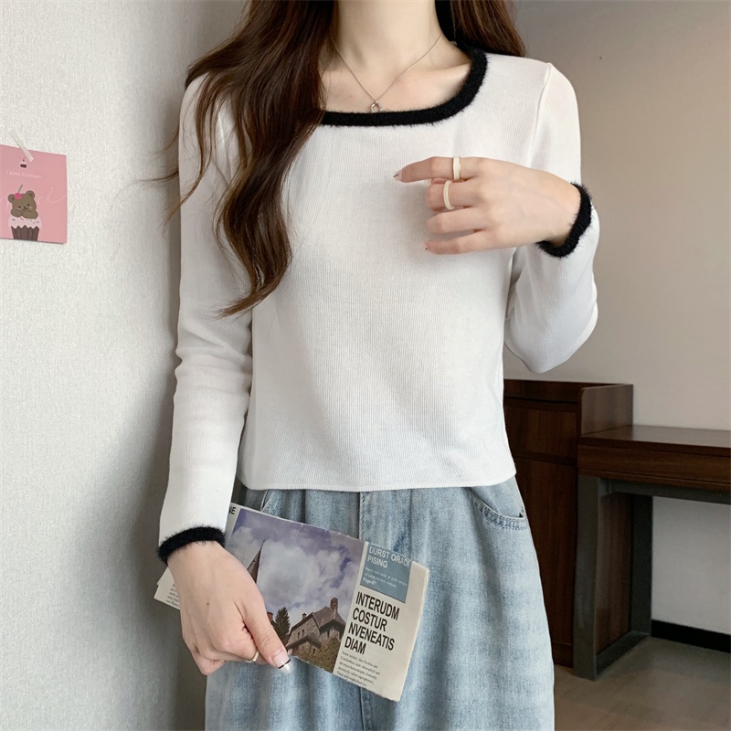 Áo Len Cổ Vuông Phối Màu Thời Trang Mới Cho Nữ