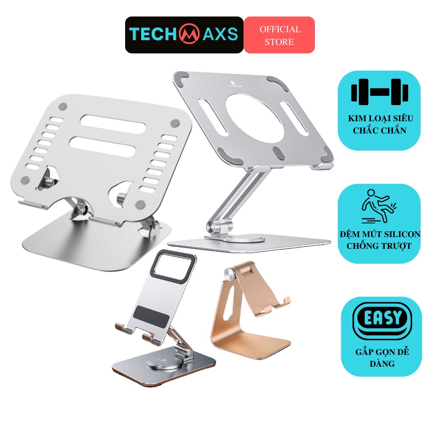 Giá Đỡ Macbook, Kệ Laptop Gấp Gọn, Giá Đỡ iPad, Máy Tính TechMaxs Hợp Kim Nhôm Cao Cấp. Chống Mỏi Cổ, Vai, Gáy