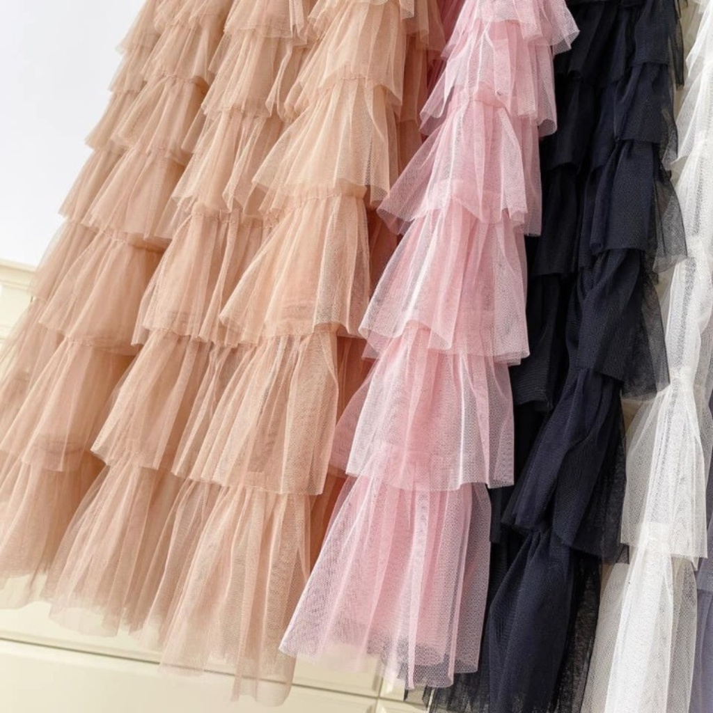 Chân váy dài hàng QCCC, chân váy ren tầng, cạp chun bọc vải dày dặn hàng loại 1