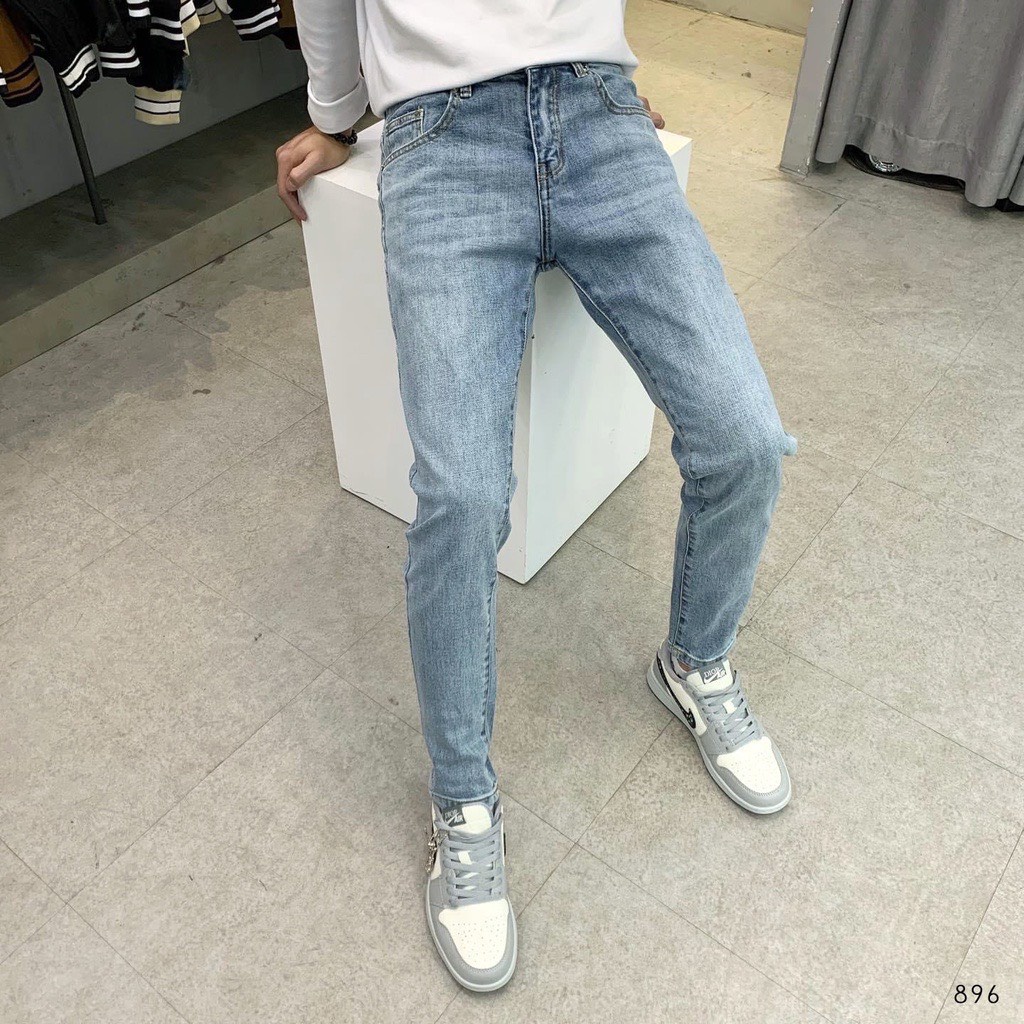 Quần Jean Nam Trơn Xanh Wax 896 Thời Trang Form Skinny chất vải dày co giãn Mr Smile 99