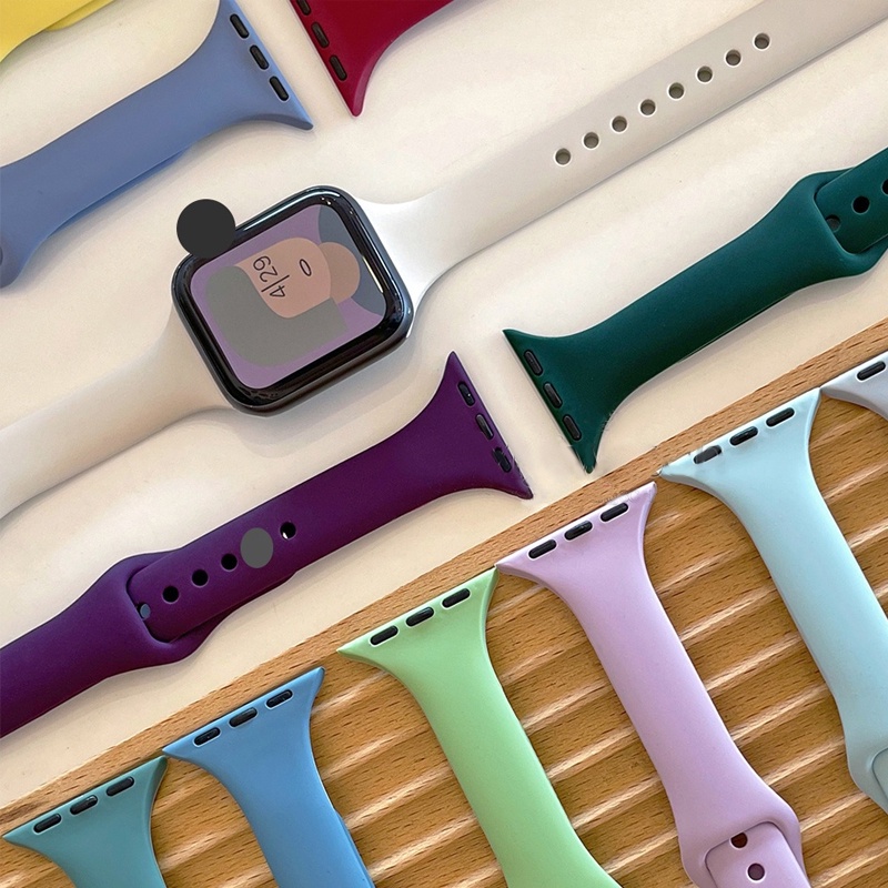 Dây Đeo Đồng Hồ Bằng silicone Mỏng Màu Kẹo Khóa Kim Loại Cho iwatch band 45mm 41mm 44mm 40mm 38mm 42mm 49mm 8 7 6 5 SE 4 3 2