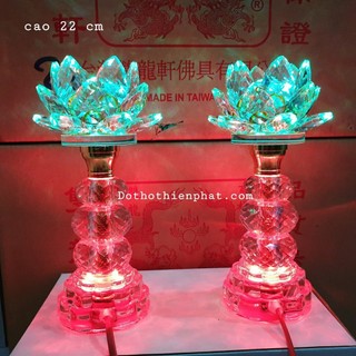 Cặp đèn thờ đá pha lê cao cấp tự động đổi 7 màu cao 22 cm