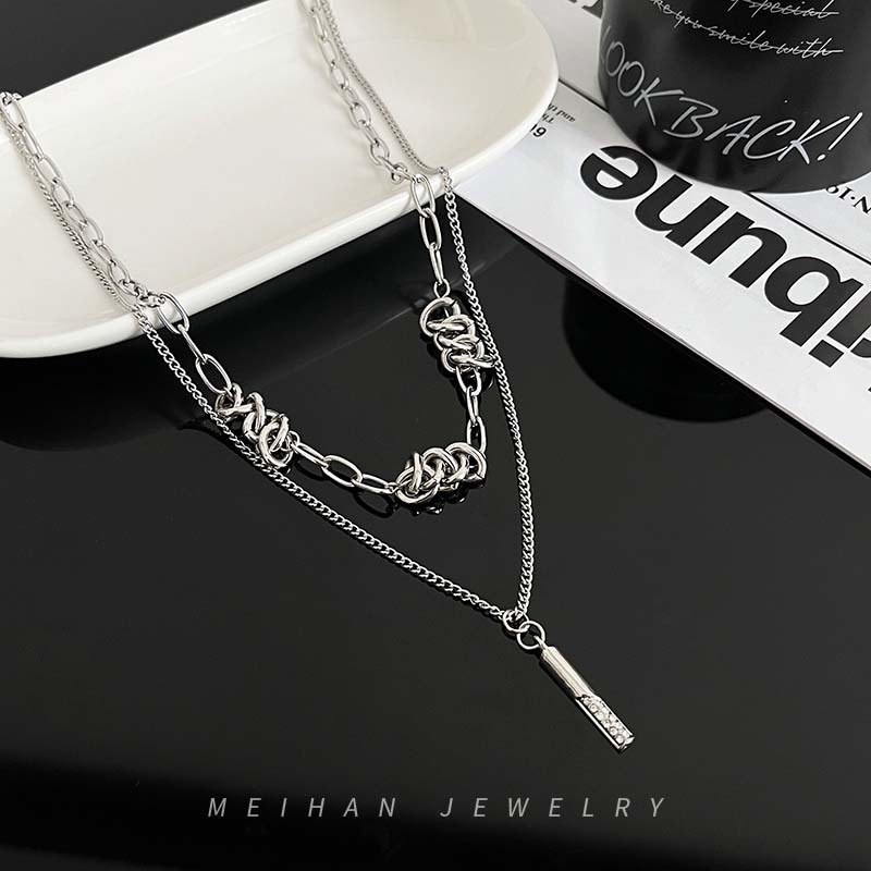 Vòng Cổ Hai Lớp Bằng Titan Phong Cách hip hop Thời Trang Hàn Quốc