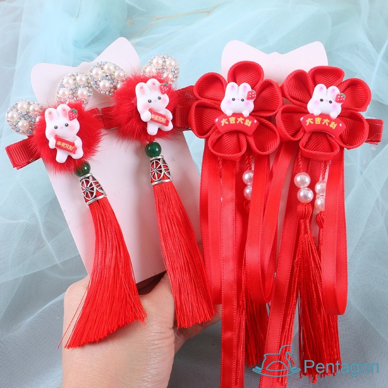 Kẹp Tóc Nơ Tua Rua Phong Cách Trung Hoa Ngọt Ngào Cho Bé Gái