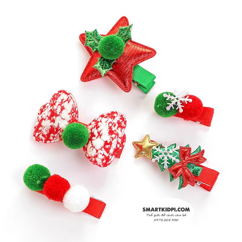 Set 5 Cặp Tóc Noel, kẹp tóc noel Giáng Sinh Siêu Dễ Thương Cho Bé yêu, sale