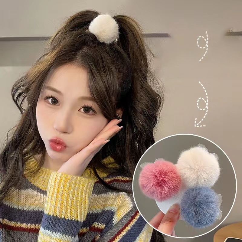 Kẹp Tóc Đuôi Ngựa Bằng Hợp Kim Phủ Lông Thời Trang Thu Đông Tinh Tế